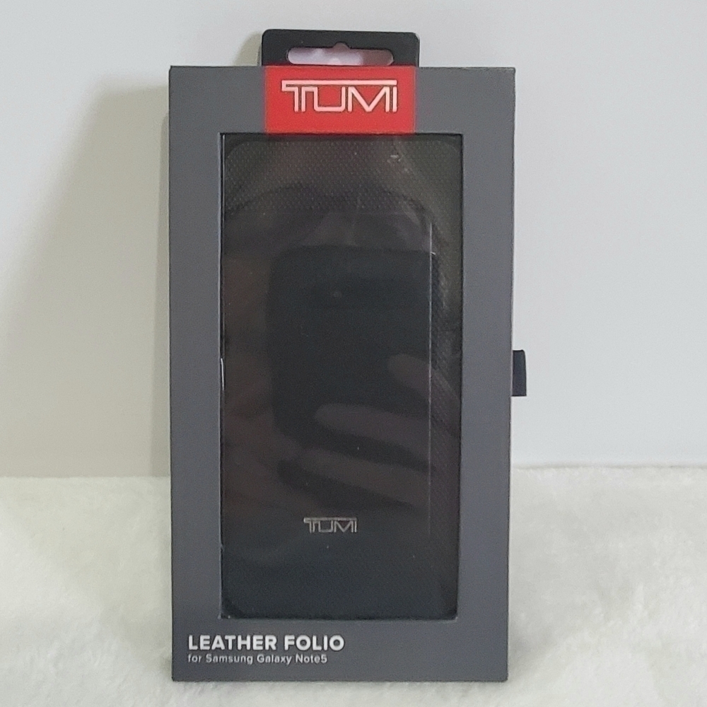 TUMI Samsung Galaxy Note 5 Black Leather Folio Case With Credit Card Slots NWT